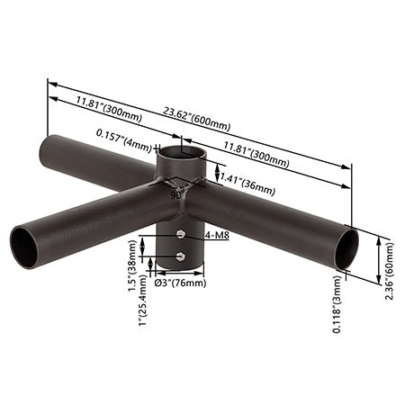 Round Triple 90° Horizontal Tenon Adapter