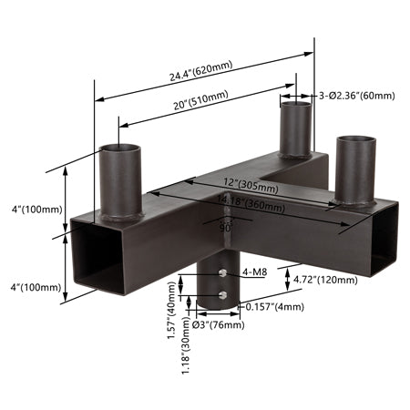 Square Triple 90° Horizontal Tenon Adapter