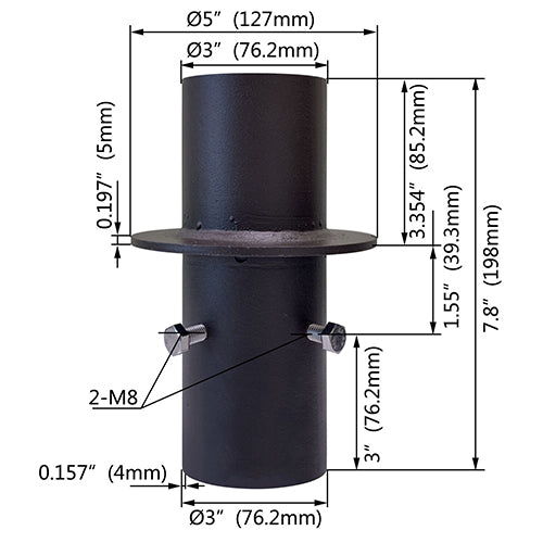 Insert Round Pole Adaptor 5 inch to 3 inch Tenon